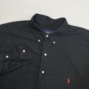 Polo Ralph Lauren Oxford Shirt Men XL Tall XLT Black Button Down Red Pony Cotton
